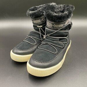 Toms Alpine Boots Water-Resistant Leather Boot Black Faux Fur Women's Size 7.5